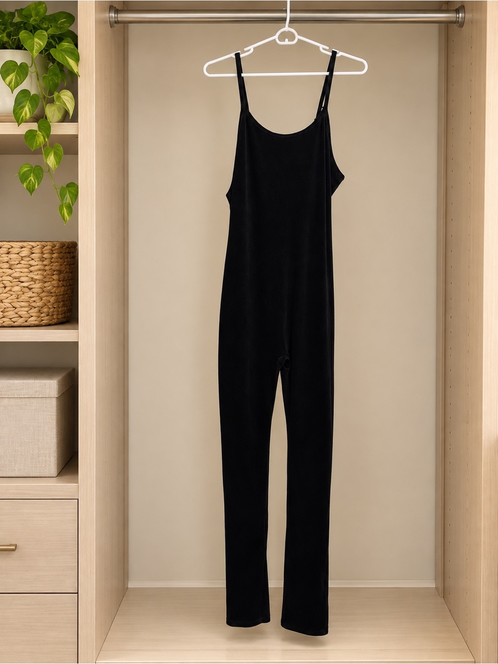 Velvet Bozzolo Black Skinny Jumpsuit with Spaghetti Straps